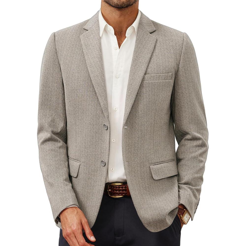 imagePJ Paul Jones Mens Herringbone Blazer Jacket Lightweight Casual Knit Sport CoatCapricot