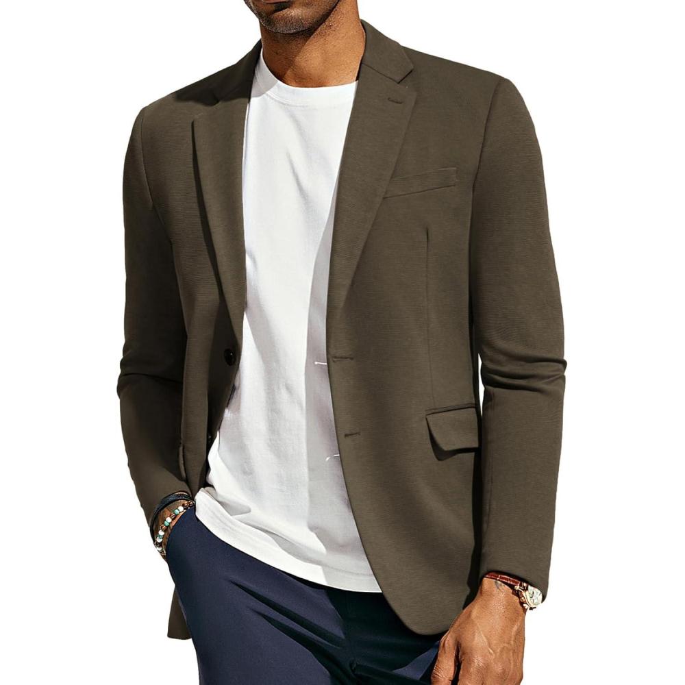 imagePJ Paul Jones Mens Herringbone Blazer Jacket Lightweight Casual Knit Sport CoatCoffee