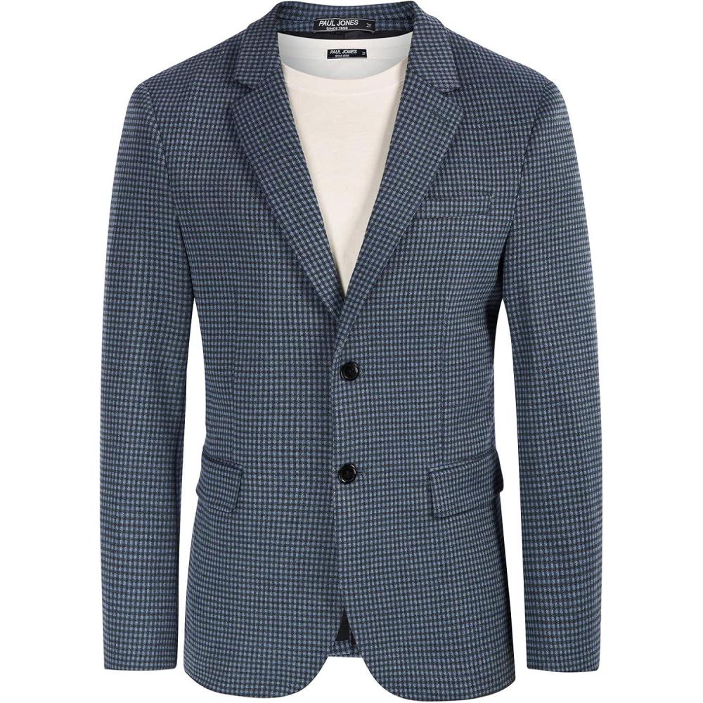 imagePJ Paul Jones Mens Herringbone Blazer Jacket Lightweight Casual Knit Sport CoatGridblue