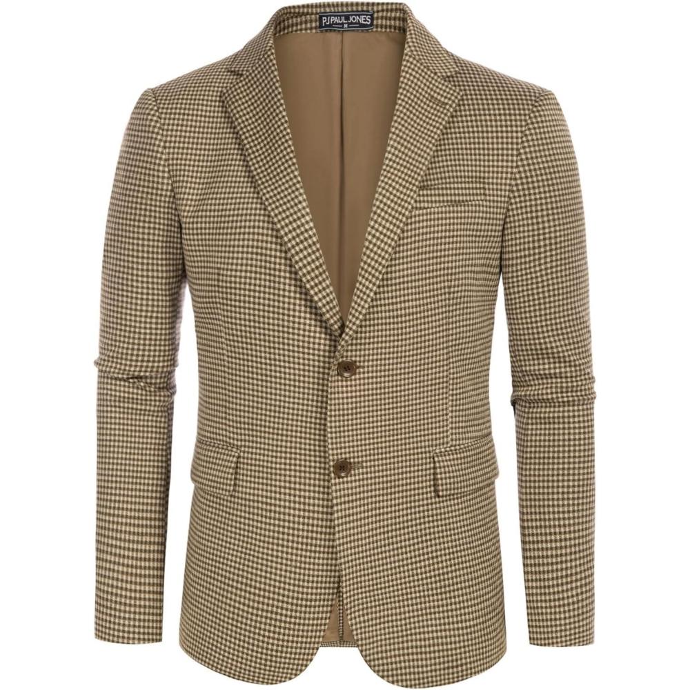 imagePJ Paul Jones Mens Herringbone Blazer Jacket Lightweight Casual Knit Sport CoatGridcoffee