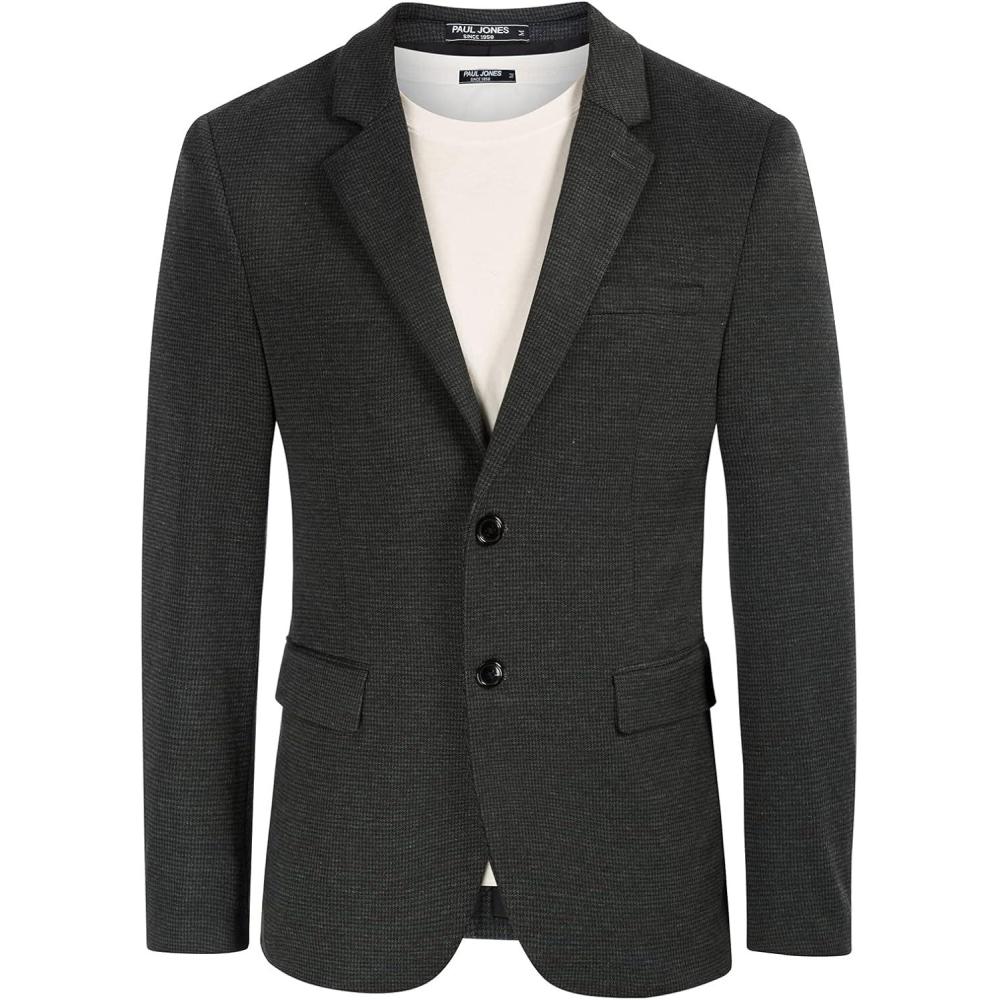 imagePJ Paul Jones Mens Herringbone Blazer Jacket Lightweight Casual Knit Sport CoatGridgrey