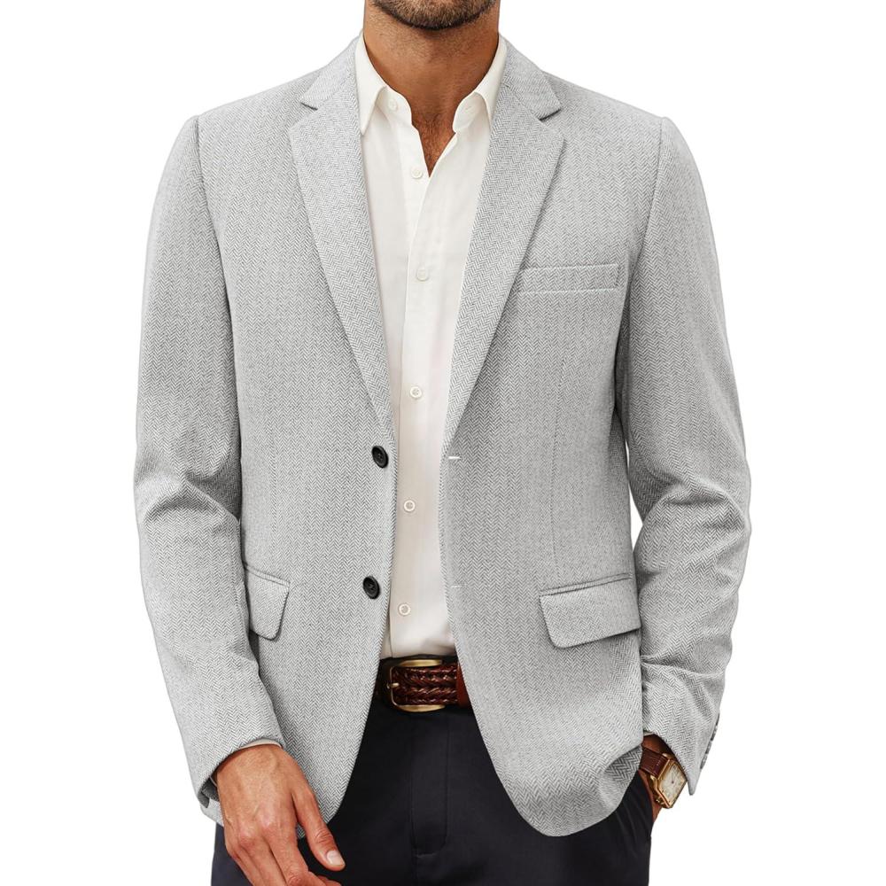 imagePJ Paul Jones Mens Herringbone Blazer Jacket Lightweight Casual Knit Sport CoatLight Grey