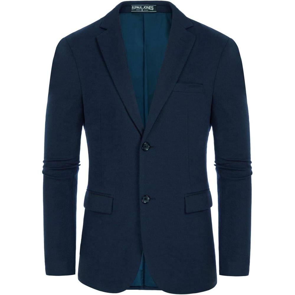 imagePJ Paul Jones Mens Herringbone Blazer Jacket Lightweight Casual Knit Sport CoatLight Navy