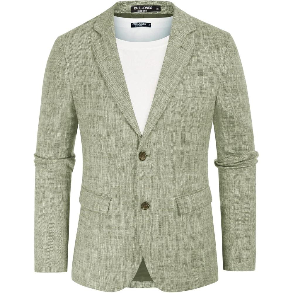 imagePJ Paul Jones Mens Herringbone Blazer Jacket Lightweight Casual Knit Sport CoatLinengreen