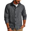 imagePJ PAUL JONES Mens Cable Knit Cardigan Sweaters Casual Stand Collar Slim Fit Long Sleeve Button Down Sweaters
