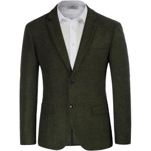 Mens Wool Blend Blazer Jacket Houndstooth Suit Blazer Notch Lapel 2 Button(Army Green)