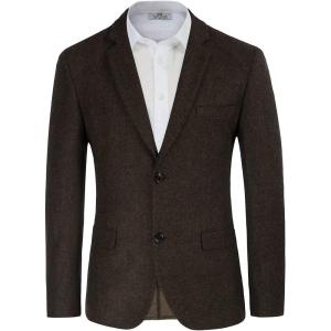 Mens Wool Blend Blazer Jacket Houndstooth Suit Blazer Notch Lapel 2 Button(Brown)