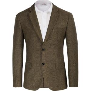 Mens Wool Blend Blazer Jacket Houndstooth Suit Blazer Notch Lapel 2 Button(Coffee)