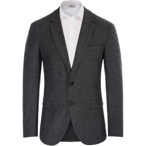 Mens Wool Blend Blazer Jacket Houndstooth Suit Blazer Notch Lapel 2 Button(Dark Grey)