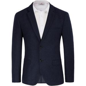 Mens Wool Blend Blazer Jacket Houndstooth Suit Blazer Notch Lapel 2 Button(Navy)