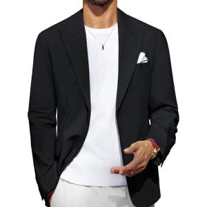 PJ PAUL JONES Blazer for Men Casual Cotton-Linen Sport Coat Lightweight 2 Button Lined Blazer Jacket(Black)