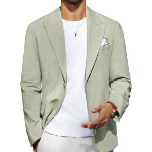 PJ PAUL JONES Blazer for Men Casual Cotton-Linen Sport Coat Lightweight 2 Button Lined Blazer Jacket(Light Green)