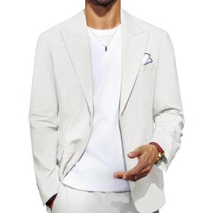 PJ PAUL JONES Blazer for Men Casual Cotton-Linen Sport Coat Lightweight 2 Button Lined Blazer Jacket(White)