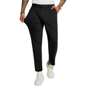 PJ PAUL JONES Men 4 Way Stretch Golf Pants Casual Slim Fit Cropped Tapered Dress Pants Lightweight Business Trousers(Black)