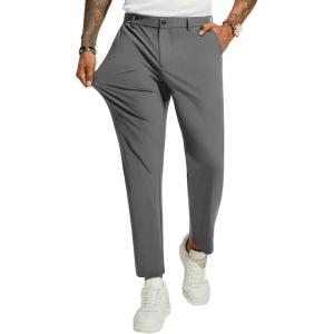 PJ PAUL JONES Men 4 Way Stretch Golf Pants Casual Slim Fit Cropped Tapered Dress Pants Lightweight Business Trousers(Dark Grey)