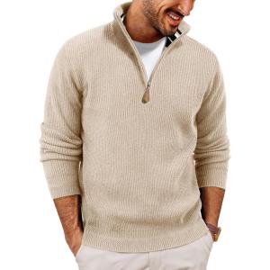 PJ PAUL JONES Men Quarter Zip Pullover Sweaters Lightweight Knit Dress Sweater for Glof Work Casual(Apricot)