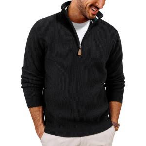 PJ PAUL JONES Men Quarter Zip Pullover Sweaters Lightweight Knit Dress Sweater for Glof Work Casual(Black)