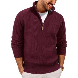 PJ PAUL JONES Men Quarter Zip Pullover Sweaters Lightweight Knit Dress Sweater for Glof Work Casual(Burgundy)