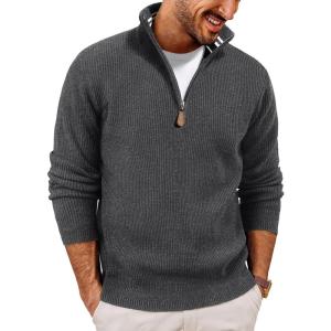 PJ PAUL JONES Men Quarter Zip Pullover Sweaters Lightweight Knit Dress Sweater for Glof Work Casual(Dark Gray)