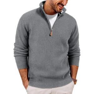 PJ PAUL JONES Men Quarter Zip Pullover Sweaters Lightweight Knit Dress Sweater for Glof Work Casual(Gray)