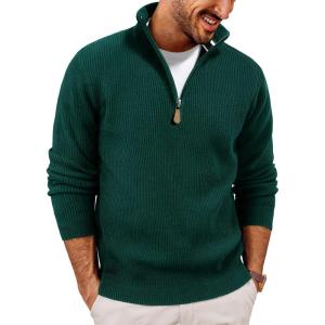 PJ PAUL JONES Men Quarter Zip Pullover Sweaters Lightweight Knit Dress Sweater for Glof Work Casual(Green)