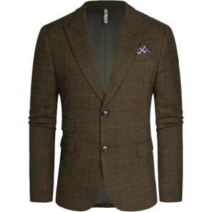 PJ PAUL JONES Men Tweed Blazer Wool Herringbone Sport Coat Jacket Vintage Blazers Suit Jackets(Army Green B Herringbone)