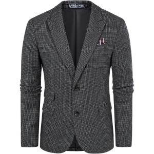 PJ PAUL JONES Men Tweed Blazer Wool Herringbone Sport Coat Jacket Vintage Blazers Suit Jackets(Black Houndstooth)