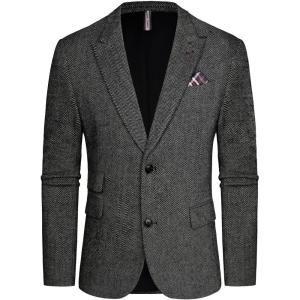 PJ PAUL JONES Men Tweed Blazer Wool Herringbone Sport Coat Jacket Vintage Blazers Suit Jackets(Black White Herringbone)