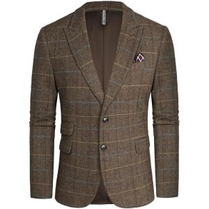 PJ PAUL JONES Men Tweed Blazer Wool Herringbone Sport Coat Jacket Vintage Blazers Suit Jackets(Coffee C Herringbone)