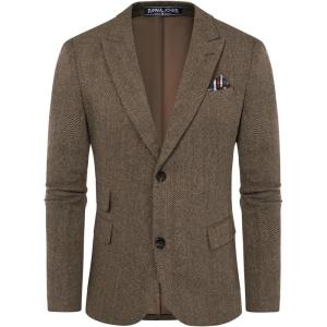 PJ PAUL JONES Men Tweed Blazer Wool Herringbone Sport Coat Jacket Vintage Blazers Suit Jackets(Coffee a Herringbone)