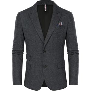 PJ PAUL JONES Men Tweed Blazer Wool Herringbone Sport Coat Jacket Vintage Blazers Suit Jackets(Dark Grey Herringbone)