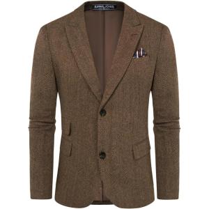 PJ PAUL JONES Men Tweed Blazer Wool Herringbone Sport Coat Jacket Vintage Blazers Suit Jackets(Red Coffee Herringbone)