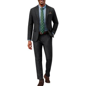 PJ PAUL JONES Mens 2 Piece Suit Vintage Herringbone Tweed Suits 2 Button Peak Lapel Blazer Pants Set(Dark Grey)