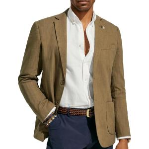PJ PAUL JONES Mens Blazer Casual Cotton-Linen Sport Coat Lightweight 2 Button Unlined Suit Jackets(Dark Khaki)