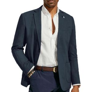 PJ PAUL JONES Mens Blazer Casual Cotton-Linen Sport Coat Lightweight 2 Button Unlined Suit Jackets(Grey Blue)