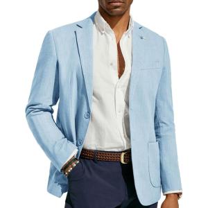PJ PAUL JONES Mens Blazer Casual Cotton-Linen Sport Coat Lightweight 2 Button Unlined Suit Jackets(Light Blue)