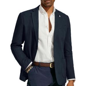 PJ PAUL JONES Mens Blazer Casual Cotton-Linen Sport Coat Lightweight 2 Button Unlined Suit Jackets(Navy Blue)