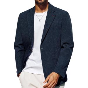 PJ PAUL JONES Mens Blazer Casual Linen Sport Coat Two Button Lightweight Suit Blazer Jackets(Dark Blue)