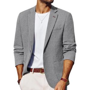 PJ PAUL JONES Mens Blazer Casual Sport Coats Lightweight One Button Suit Jacket for Summer(Light Gray)