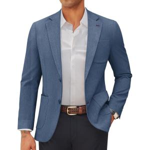 PJ PAUL JONES Mens Blazer Casual Two Button Sport Coats Notched Lapel Solid Suit Jackets(Blue)