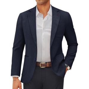 PJ PAUL JONES Mens Blazer Casual Two Button Sport Coats Notched Lapel Solid Suit Jackets(Dark Blue)