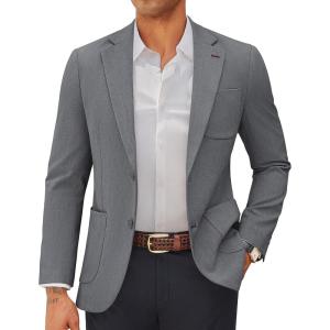 PJ PAUL JONES Mens Blazer Casual Two Button Sport Coats Notched Lapel Solid Suit Jackets(Grey)