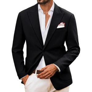 PJ PAUL JONES Mens Blazer Cotton Linen Suit Jacket Lightweight Casual Blazer Jackets with Pockets(Black)