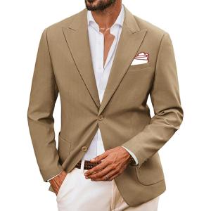 PJ PAUL JONES Mens Blazer Cotton Linen Suit Jacket Lightweight Casual Blazer Jackets with Pockets(Khaki)
