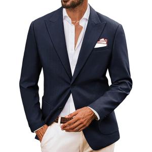 PJ PAUL JONES Mens Blazer Cotton Linen Suit Jacket Lightweight Casual Blazer Jackets with Pockets(Navy Blue)