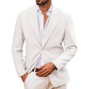 PJ PAUL JONES Mens Blazer Cotton Linen Suit Jacket Lightweight Casual Blazer Jackets with Pockets(White)