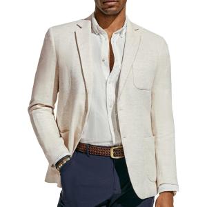 PJ PAUL JONES Men’s Blazer Jacket Cotton Linen Sports Coats Regular Fit Two Buttons Herringbone Suit Jackets(Beige)