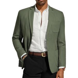 PJ PAUL JONES Men’s Blazer Jacket Cotton Linen Sports Coats Regular Fit Two Buttons Herringbone Suit Jackets(Green)