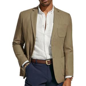PJ PAUL JONES Men’s Blazer Jacket Cotton Linen Sports Coats Regular Fit Two Buttons Herringbone Suit Jackets(Light Brown)