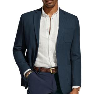 PJ PAUL JONES Men’s Blazer Jacket Cotton Linen Sports Coats Regular Fit Two Buttons Herringbone Suit Jackets(Navy Blue)